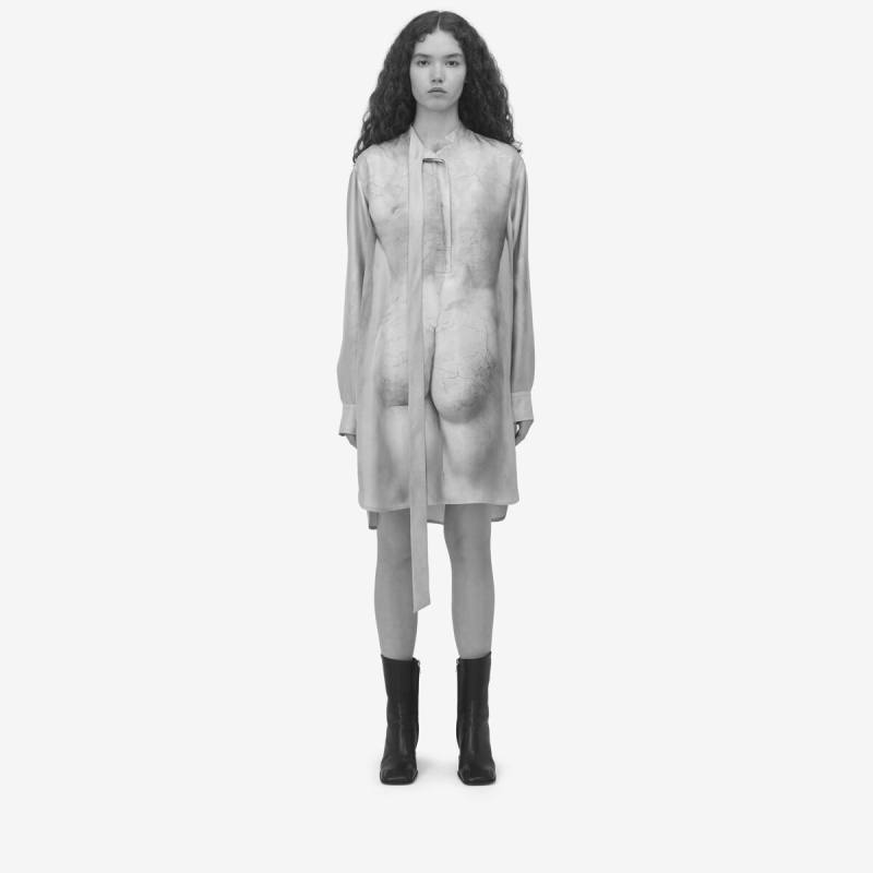 Alexander McQueen Women's White Sculpted Statue Mini Shirt Dress​ - 10 (Silk)